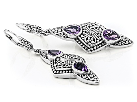 Amethyst Sterling Silver Dangle Earrings 1.68ctw