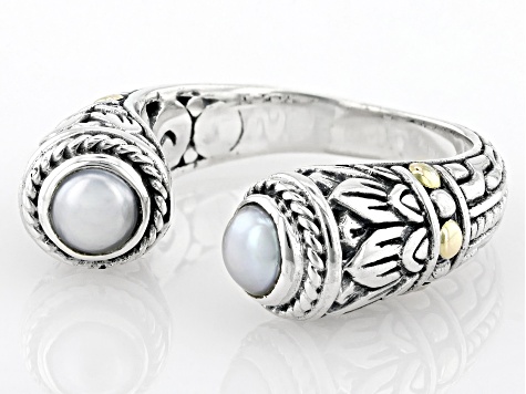 Silver Cultured Freshwater Pearl Sterling Silver Cuff Ring 4.5-5mm