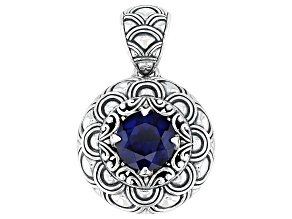 Blue Lab Created Sapphire Sterling Silver With 18K Gold Accent Pendant 3.82ct