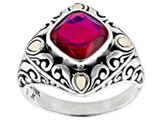 Red Quartz Doublet Sterling Silver With 18K Yellow Gold Accents Ring 1.70ct