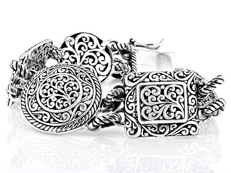 Sterling Silver Scroll Design Station Bracelet