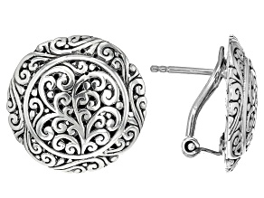 Sterling Silver Scroll Design Disc Stud Earrings
