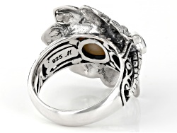 9-9.5mm White Cultured Mabe Pearl & Swiss Blue Topaz Sterling Silver Dragonfly Ring 0.25ct