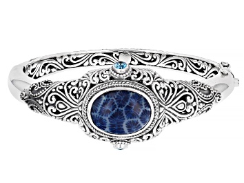 Picture of Blue Coral & Swiss Blue Topaz Sterling Silver Bracelet 0.46ct