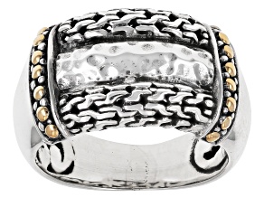 Sterling Silver & 18K Gold Hammered & Patterned Ring