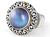 Cultured Blue Mabe Pearl Sterling Silver & 18K Gold Accent Ring 12-12.5mm