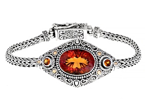 Orange Fire Quartz & Madeira Citrine Sterling Silver & 18K Gold Accent Bracelet 8.75ctw