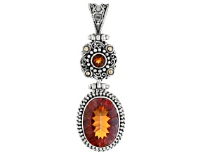 Orange Fire Quartz & Madeira Citrine Sterling Silver & 18K Gold Accent Pendant 8.71ctw
