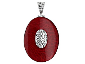 White Mother-of-Pearl & Coral Sterling Silver Reversible Pendant 50x38mm