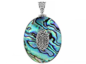 White Mother-of-Pearl & Abalone Shell Sterling Silver Reversible Pendant 50x38mm
