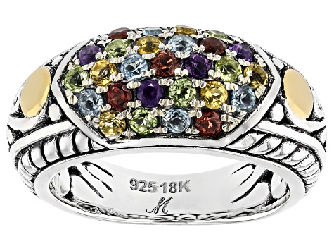 Multi-Gemstone Sterling Silver & 18K Gold Accent Ring 0.82ctw