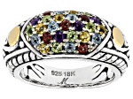 Multi-Gemstone Sterling Silver & 18K Gold Accent Ring 0.82ctw