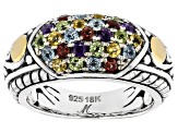 Multi-Gemstone Sterling Silver & 18K Gold Accent Ring 0.82ctw
