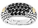 Black Spinel Sterling Silver & 18K Gold Accent Ring 1.13ctw