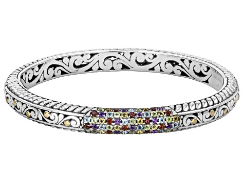 Multi-Gemstone Sterling Silver & 18K Gold Accent Bracelet 1.99ctw