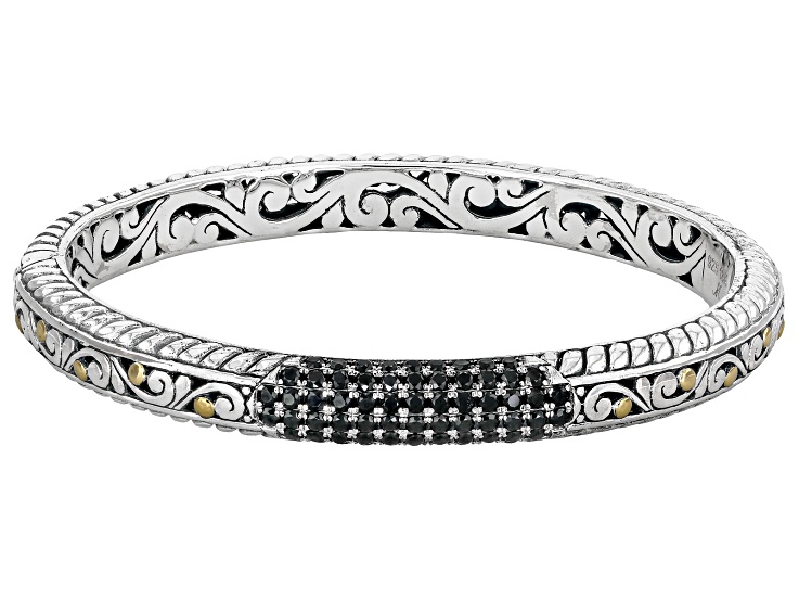 Black Spinel Sterling Silver & 18K Gold Accent Bracelet 2.77