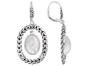 White Cultured Mabe Pearl Sterling Silver Earrings 13.5 x 9.5mm
