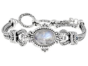 14x10mm Rainbow Moonstone & Swiss Blue Topaz Sterling Silver Station Bracelet 0.28ctw