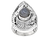 White Drusy Quartz Sterling Silver Ring 10x8mm