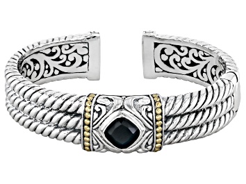 Picture of Black Spinel Sterling Silver & 18K Gold Accent Cuff Bracelet 4.25ct