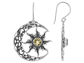Citrine Sterling Silver Sun & Moon Earrings, 1.88cw