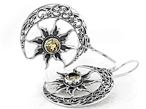 Citrine Sterling Silver Sun & Moon Earrings, 1.88cw
