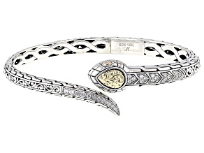 White Zircon Sterling Silver & 18K Yellow Gold Snake Bracelet 0.59ctw