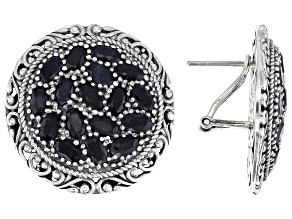Black Sapphire Sterling Silver Button Earrings 9.94ctw