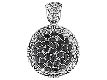 Picture of Black Sapphire Sterling Silver Round Enhancer Pendant 9.63ctw