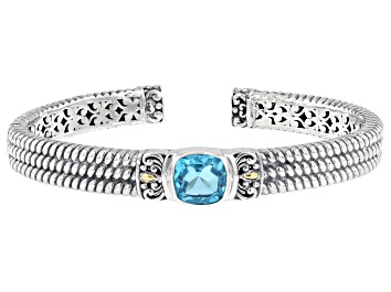 Peacock Blue Triplet Quartz Sterling Silver W/ 18K Yellow Gold Accents Station Bracelet 18.84ctw