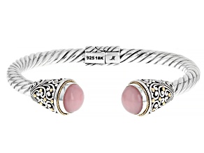 Pink Opal Sterling Silver & 18K Gold Accents Cuff Bracelet 10mm