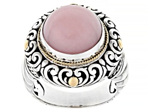 Pink Opal Sterling Silver & 18K Gold Accent Ring 12mm