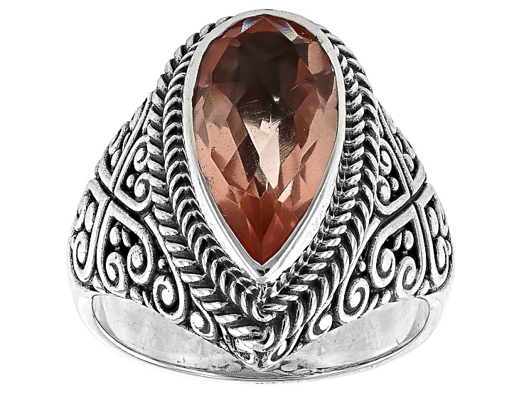 Pear Morganite Color Quartz Doublet Sterling Silver Ring 3.95ct