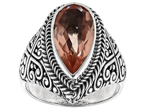 Pear Morganite Color Quartz Doublet Sterling Silver Ring 3.95ct