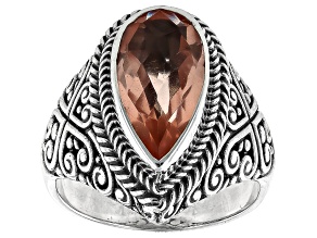 Pear Morganite Color Quartz Doublet Sterling Silver Ring 3.95ct