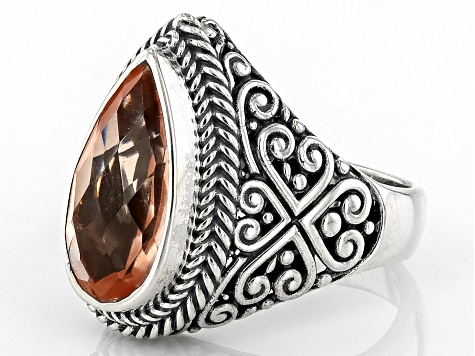 Pear Morganite Color Quartz Doublet Sterling Silver Ring 3.95ct