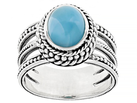 Larimar Sterling Silver Solitaire Ring 10x8mm