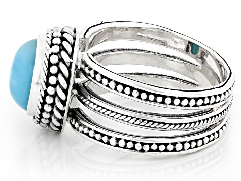 Larimar Sterling Silver Solitaire Ring 10x8mm