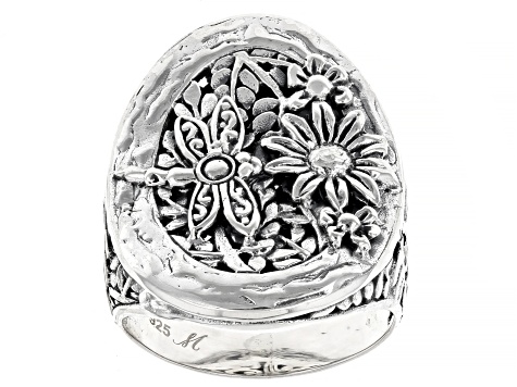 Angel Wing & Dragonfly Garden Motif Sterling Silver Ring