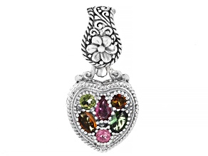 Multi-Color Mixed-Shaped Tourmaline Sterling Silver Heart Enhancer Pendant 1.73ctw
