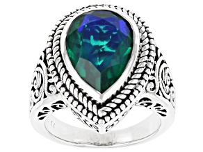 Peacock Blue Triplet Quartz Sterling Silver Solitaire Ring 4.71ct