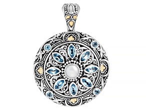 Swiss Blue Topaz & Cultured Freshwater Pearl Silver With 18K Yellow Gold Accent Enhancer 2.68ctw