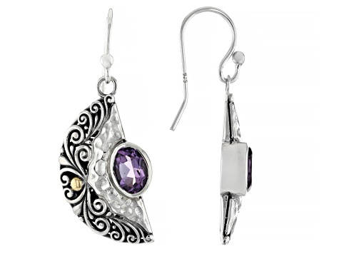 Amethyst Hammered Sterling Silver Balinese Scrollwork Earrings, 0.67ctw