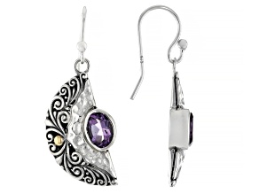 Amethyst Hammered Sterling Silver Balinese Scrollwork Earrings, 0.67ctw