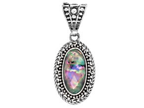Abalone Doublet Sterling Silver Scrollwork Enhancer Pendant, 16x8mm