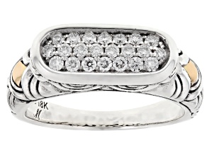 White Lab-Grown Diamonds Sterling Silver & 18K Gold Accents Scallop Pattern Ring, 0.44ctw