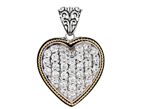 Cubic Zirconia Sterling Silver & 18K Yellow Gold Heart Rope Pendant, 2.14ctw