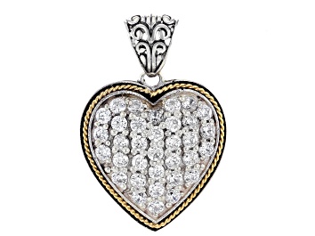 Picture of Cubic Zirconia Sterling Silver & 18K Yellow Gold Heart Rope Pendant, 2.14ctw