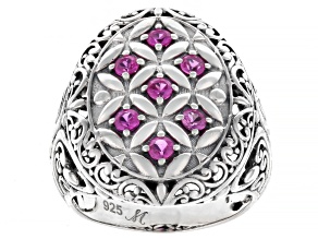 Pink Lab Created Sapphire Sterling Silver Oval Ring, 0.63ctw