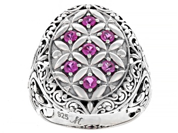 Picture of Pink Lab Created Sapphire Sterling Silver Oval Ring, 0.63ctw